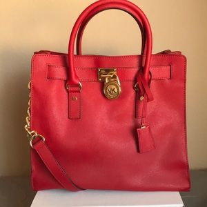 Michael Kors Hamilton Tote w/ Lock & Key in Red